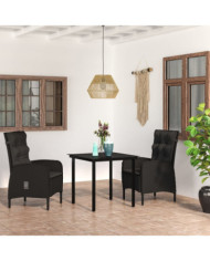 Ensemble à manger de jardin avec coussins 3 pcs noir | Mobilier & Déco