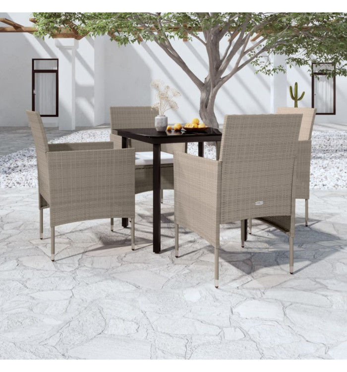 Ensemble à manger de jardin coussins 5 pcs Beige/noir | Mobilier & Déco