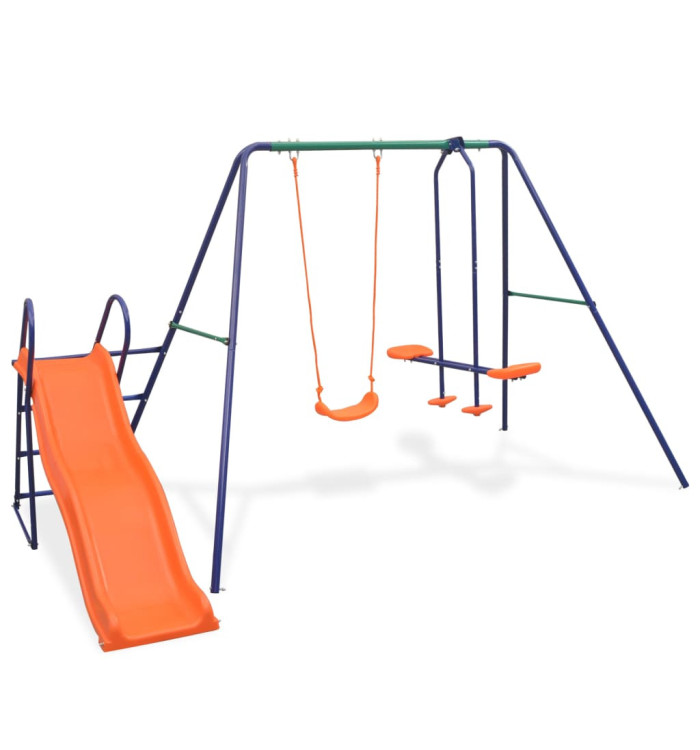 Ensemble de balançoire avec toboggan et 3 sièges Orange | Mobilier & Déco
