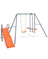 Ensemble de balançoire avec toboggan et 3 sièges Orange | Mobilier & Déco