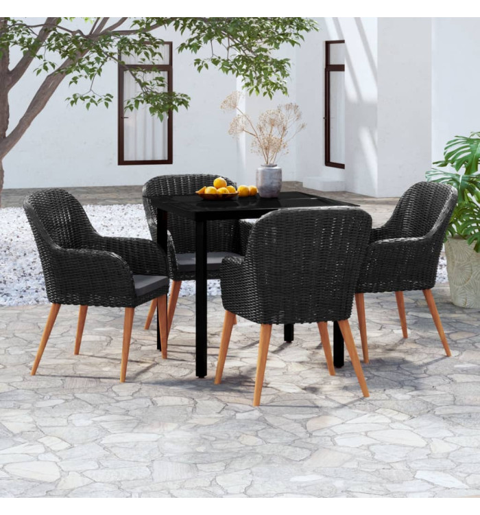 Ensemble à manger de jardin avec coussins 5 pcs Noir | Mobilier & Déco