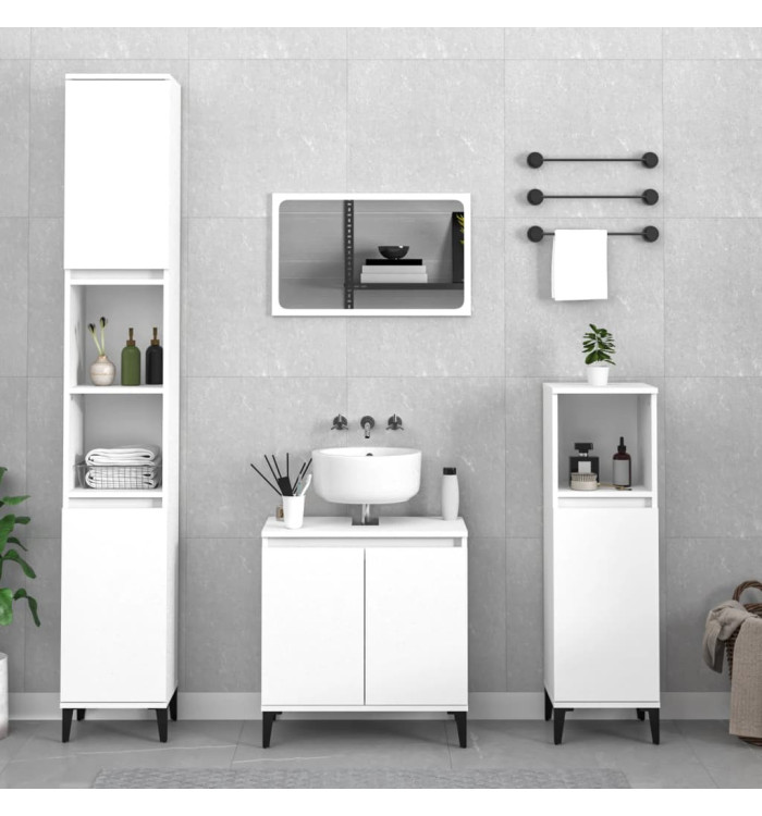 Ensemble de meubles salle de bain 3 pcs blanc bois d'ingénierie | Mobilier & Déco