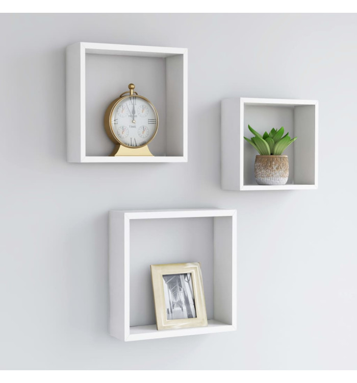Étagères murales sous forme de cube 3 pcs Blanc MDF | Mobilier & Déco