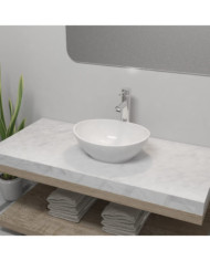 Lavabo de salle de bain avec mitigeur Céramique Ovale Blanc | Mobilier & Déco