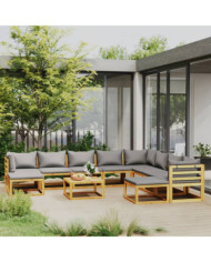 Salon de jardin 11 pcs avec coussin Bois d'acacia solide | Mobilier & Déco