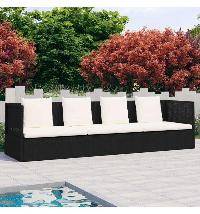 Lit de jardin avec coussin et oreillers Résine tressée Noir | Mobilier & Déco