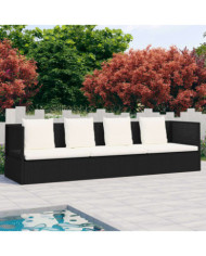 Lit de jardin avec coussin et oreillers Résine tressée Noir | Mobilier & Déco