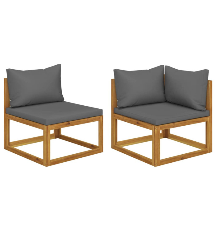 Ensemble de canapés 2pcs avec coussins gris foncé Acacia solide | Mobilier & Déco