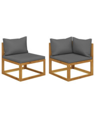Ensemble de canapés 2pcs avec coussins gris foncé Acacia solide | Mobilier & Déco