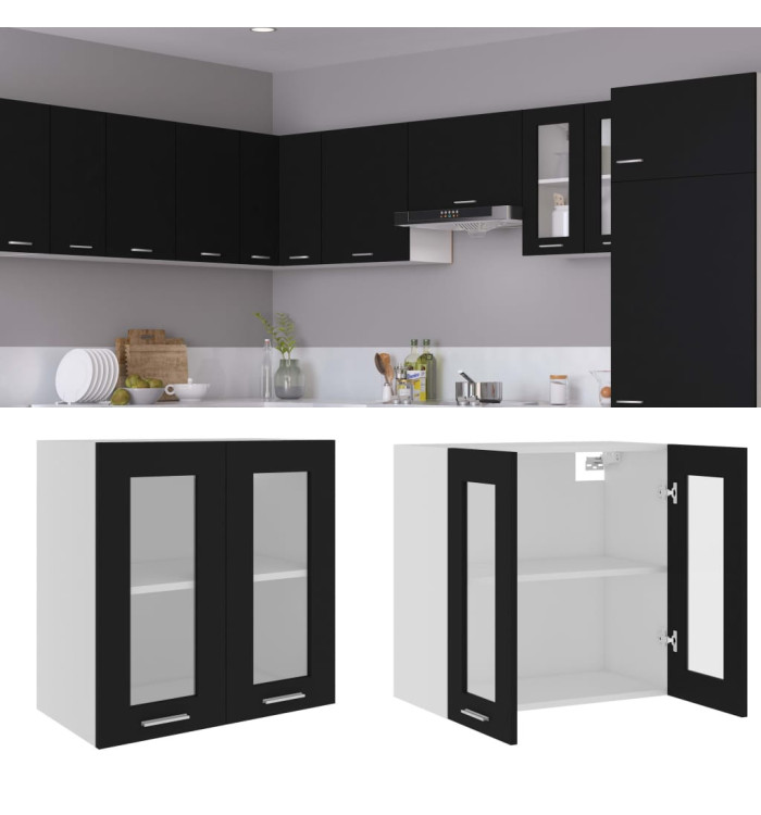 Armoire en verre suspendue "Lyon" Noir 60x31x60 cm | Mobilier & Déco