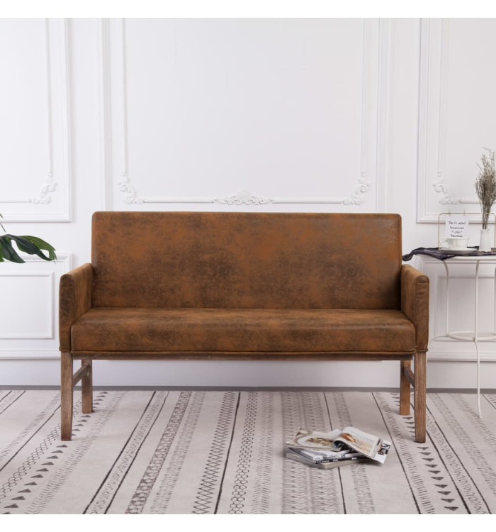 Banc avec accoudoir 140 cm Marron Similicuir daim | Mobilier & Déco