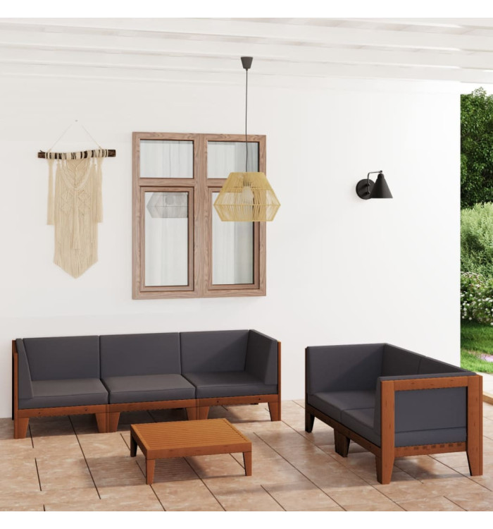 Salon de jardin 6 pcs avec coussins Bois d'acacia solide | Mobilier & Déco