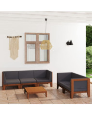 Salon de jardin 6 pcs avec coussins Bois d'acacia solide | Mobilier & Déco