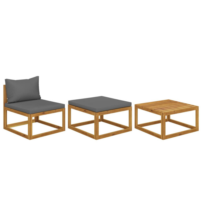 Salon de jardin 3 pcs avec coussins Bois d'acacia solide | Mobilier & Déco