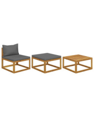 Salon de jardin 3 pcs avec coussins Bois d'acacia solide | Mobilier & Déco