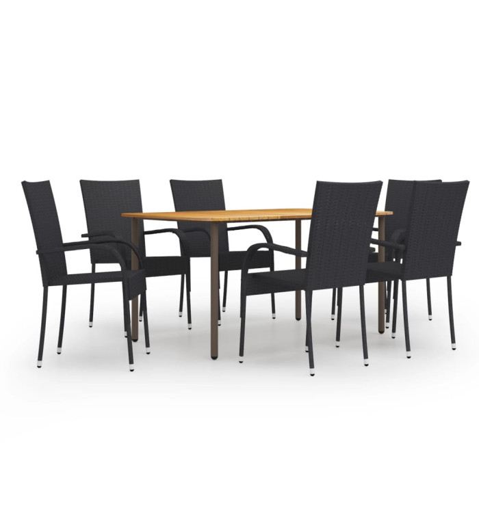 Ensemble à manger de jardin 7 pcs Résine tressée Noir | Mobilier & Déco