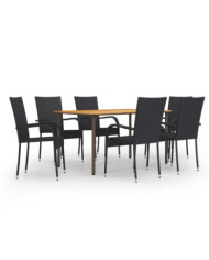 Ensemble à manger de jardin 7 pcs Résine tressée Noir | Mobilier & Déco