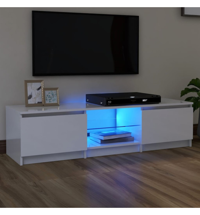 Meuble TV avec lumières LED blanc brillant 140x40x35,5 cm | Mobilier & Déco