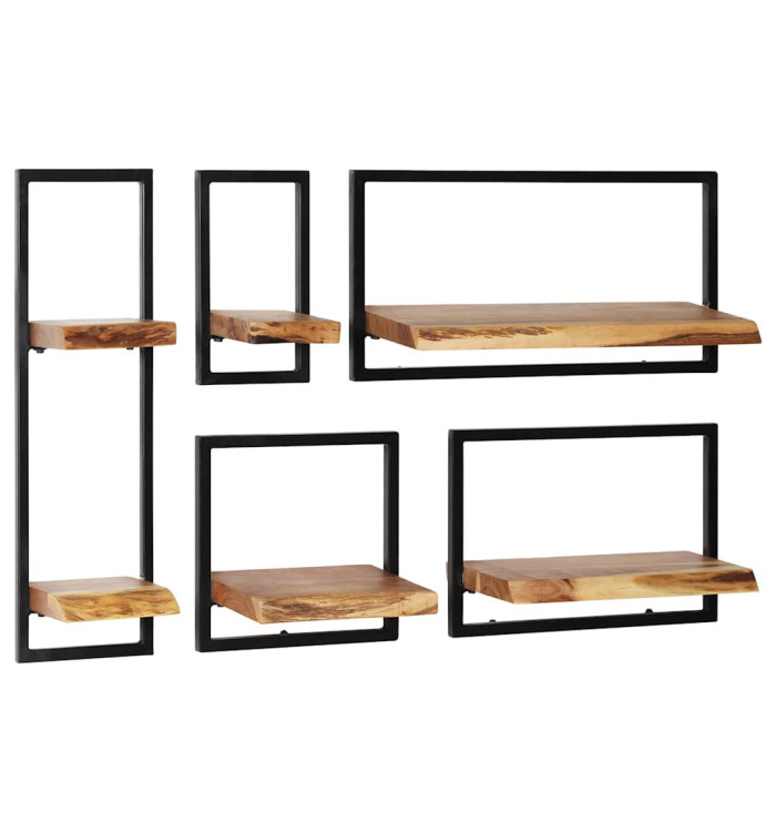 Set d'étagères murales 5 pcs Bois d'acacia massif et acier | Mobilier & Déco