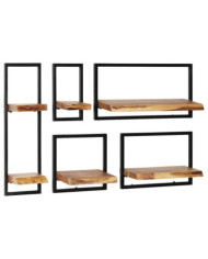 Set d'étagères murales 5 pcs Bois d'acacia massif et acier | Mobilier & Déco