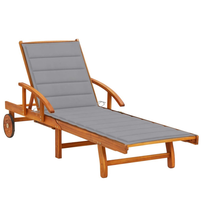 Chaise longue de jardin avec coussin Bois d'acacia solide | Mobilier & Déco