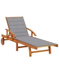 Chaise longue de jardin avec coussin Bois d'acacia solide | Mobilier & Déco