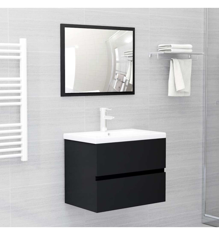 Ensemble de meubles salle de bain 2 pcs noir bois d'ingénierie | Mobilier & Déco