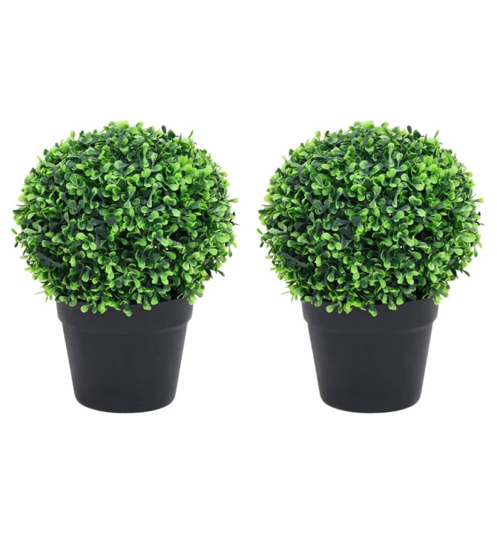 Plantes de buis artificiel 2 pcs avec pots Boule Vert 27 cm | Mobilier & Déco