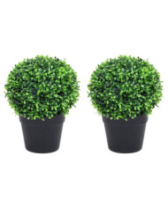 Plantes de buis artificiel 2 pcs avec pots Boule Vert 27 cm | Mobilier & Déco