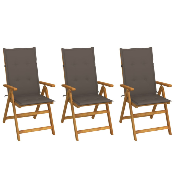 Chaises pliables de jardin lot de 3 avec coussins Bois d'acacia | Mobilier & Déco