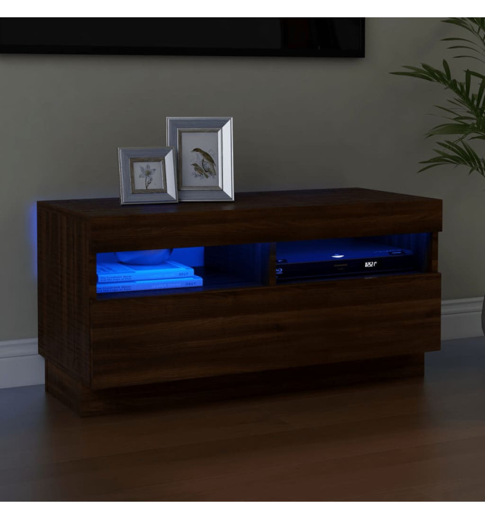 Meuble TV avec lumières LED chêne marron 80x35x40 cm | Mobilier & Déco