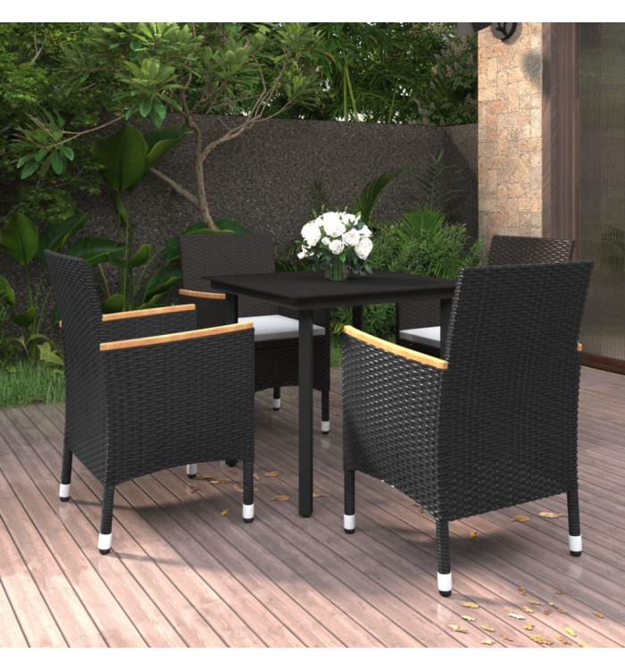 Ensemble à manger de jardin coussins 5 pcs Résine tressée Verre | Mobilier & Déco