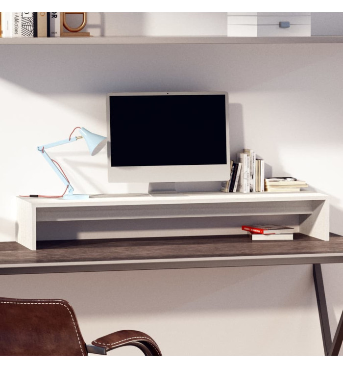 Support de moniteur Blanc 100x27x15 cm Bois de pin solide | Mobilier & Déco