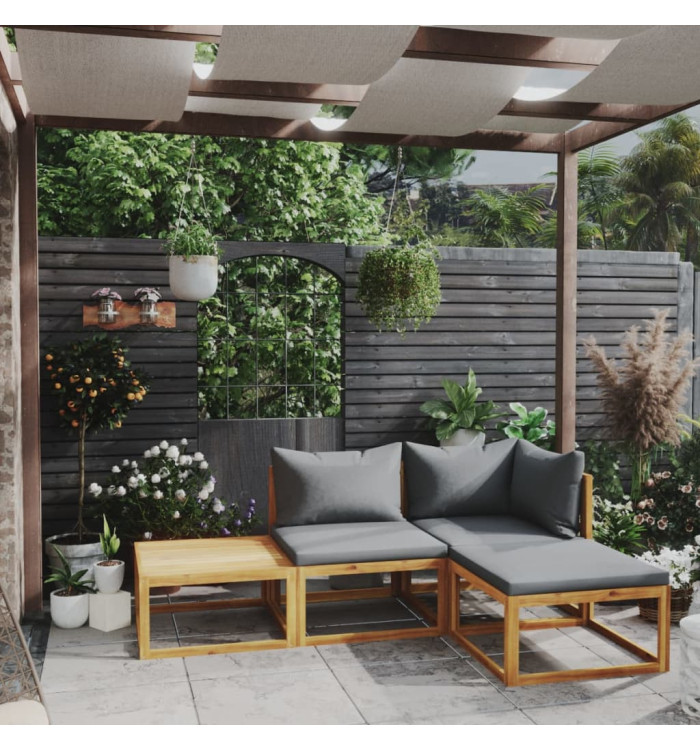 Salon de jardin 4 pcs avec coussin Bois d'acacia solide | Mobilier & Déco