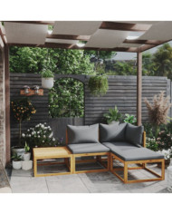 Salon de jardin 4 pcs avec coussin Bois d'acacia solide | Mobilier & Déco