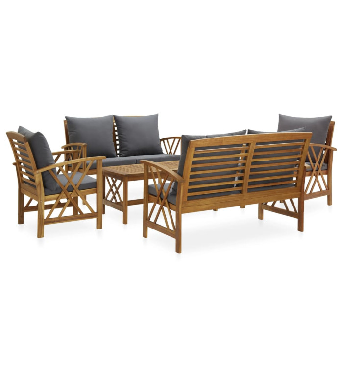 Salon de jardin 5 pcs avec coussins Bois d'acacia solide | Mobilier & Déco