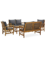 Salon de jardin 5 pcs avec coussins Bois d'acacia solide | Mobilier & Déco