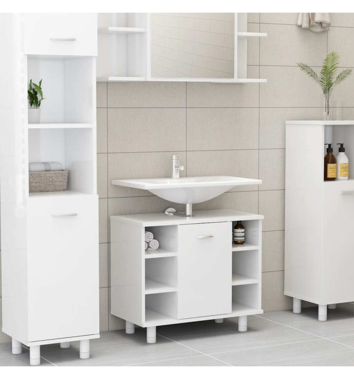Armoire de salle de bain Blanc brillant Bois d’ingénierie | Mobilier & Déco