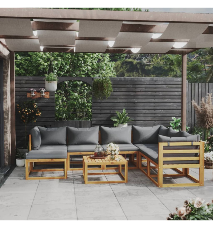 Salon de jardin 8 pcs avec coussin Bois d'acacia solide | Mobilier & Déco
