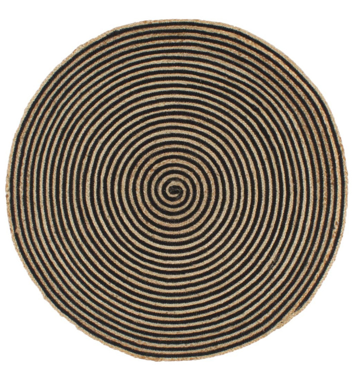 Tapis fait à la main Jute avec design de spirale Noir 90 cm | Mobilier & Déco