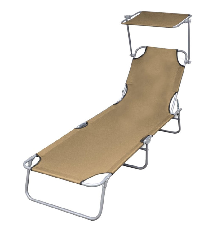 Chaise longue pliable avec auvent Acier Taupe | Mobilier & Déco