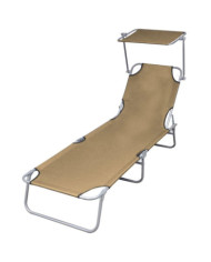 Chaise longue pliable avec auvent Acier Taupe | Mobilier & Déco