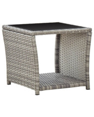 Table basse Gris 45x45x40 cm Résine tressée et verre | Mobilier & Déco