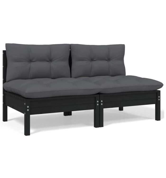 Canapé 2 places de jardin et coussins Noir Bois de pin solide | Mobilier & Déco