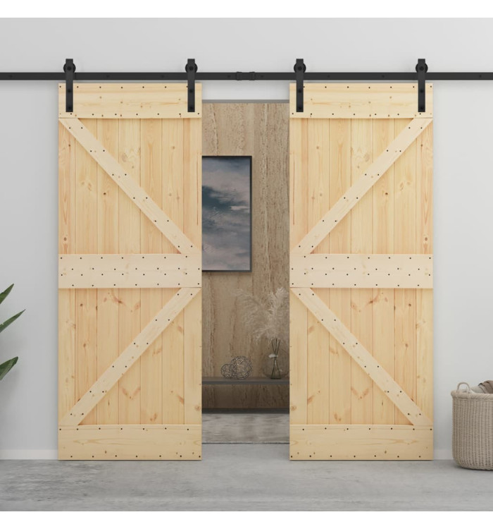 Porte coulissante avec kit de quincaillerie 80x210cm Pin massif | Mobilier & Déco