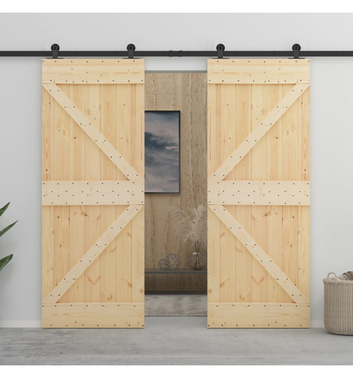 Porte coulissante avec kit de quincaillerie 80x210cm Pin massif | Mobilier & Déco