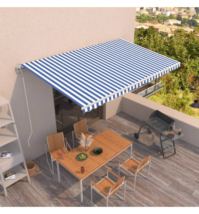 Auvent rétractable automatique 500x350 cm Bleu et blanc | Mobilier & Déco