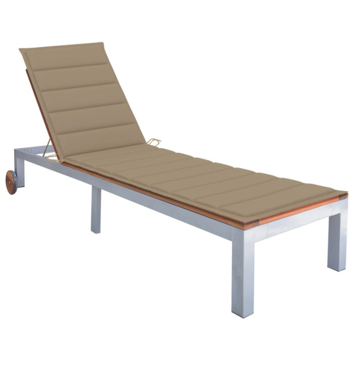 Chaise longue avec coussin Bois d'acacia et acier galvanisé | Mobilier & Déco