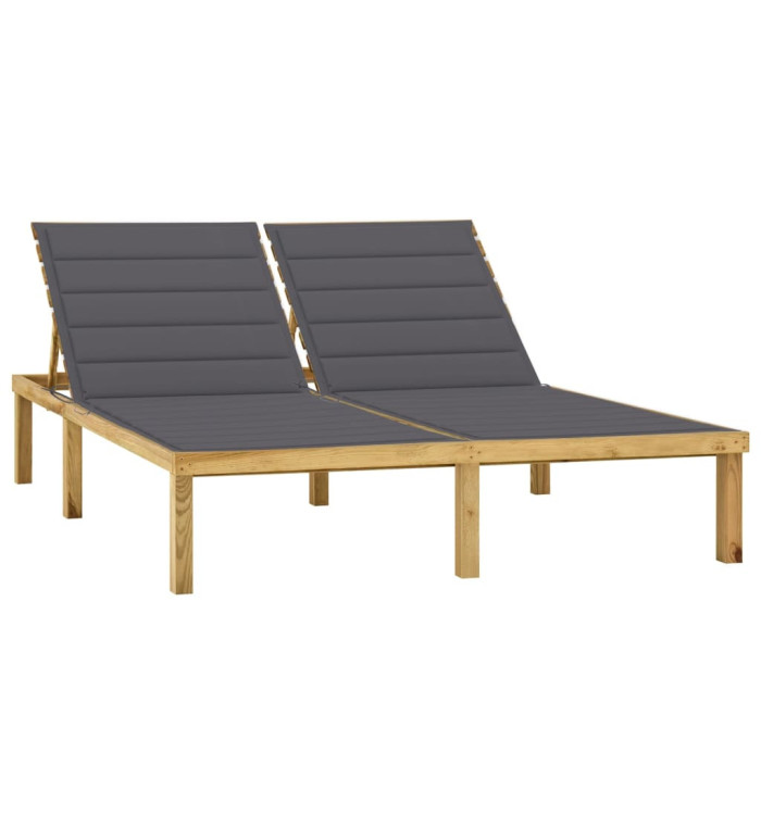 Chaise longue double avec coussins anthracite Pin imprégné | Mobilier & Déco