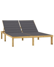 Chaise longue double avec coussins anthracite Pin imprégné | Mobilier & Déco